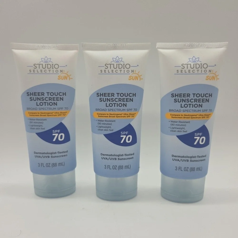 Lot 3 STUDIO SELECTION Sheer Touch Sunscreen Lotion w Broad Spectrum SPF 70 3 oz